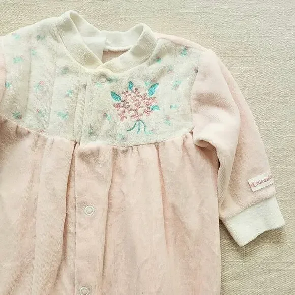 Vintage Floral Velour Pajamas 0-3 months - Picture 4 of 7
